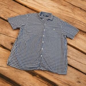 Polo Ralph Lauren Navy & White gingham Short Sleeve Button Up Checkered Mens XL